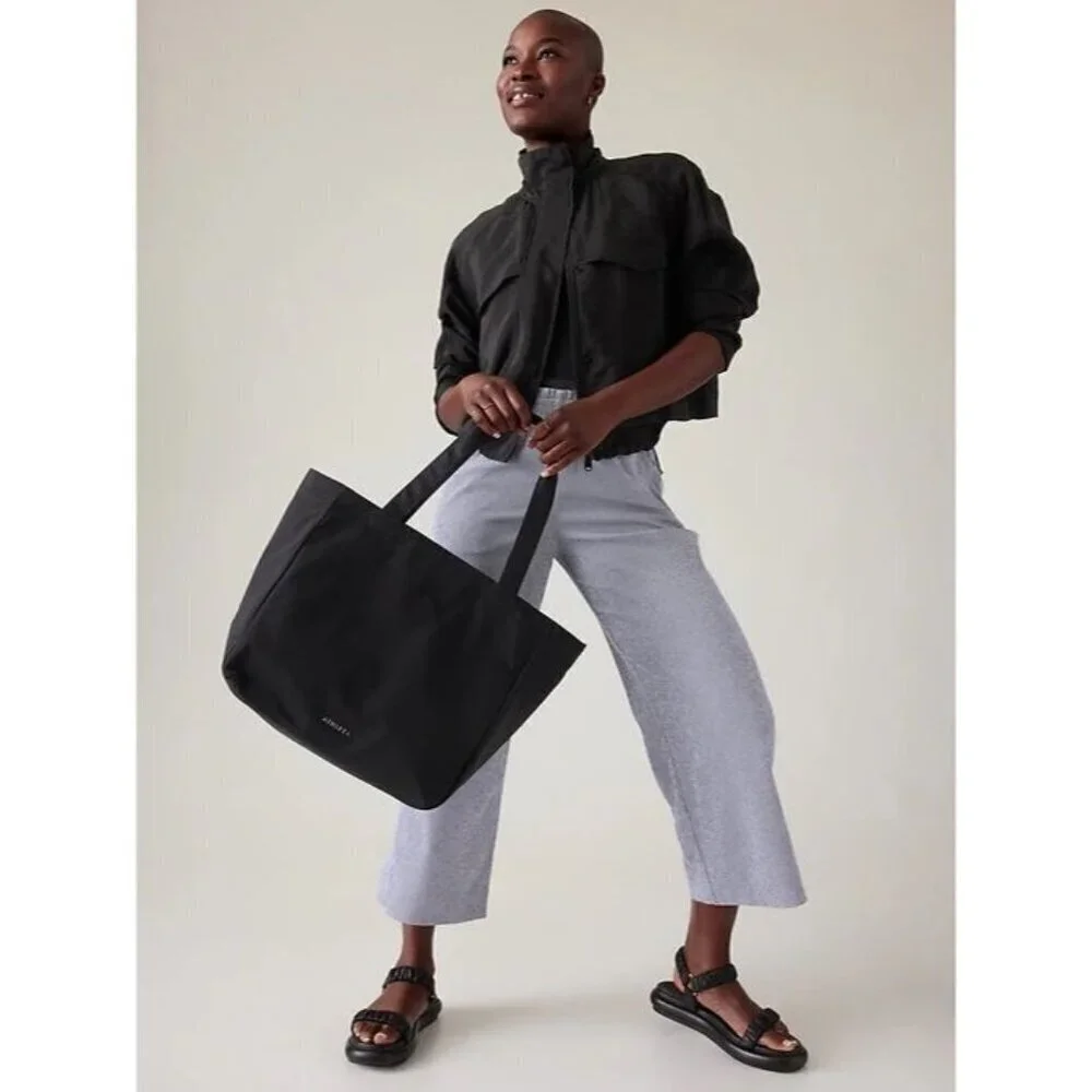 Athleta All About Tote Bag Black Nylon Lightweight Gym Travel Tote
